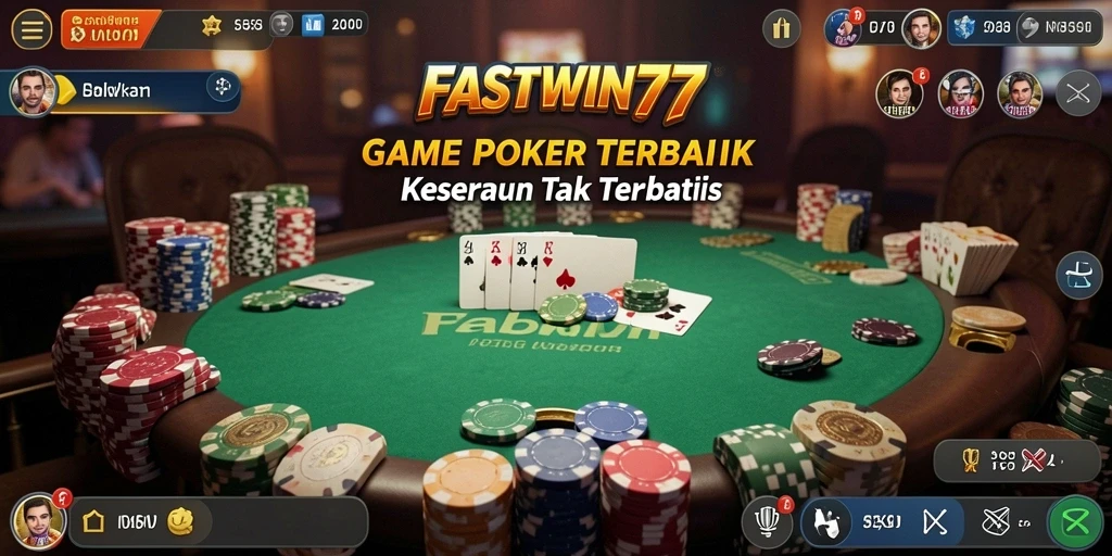Tampilan gameplay seru di FASTWIN77 dengan pemain dan meja poker.
