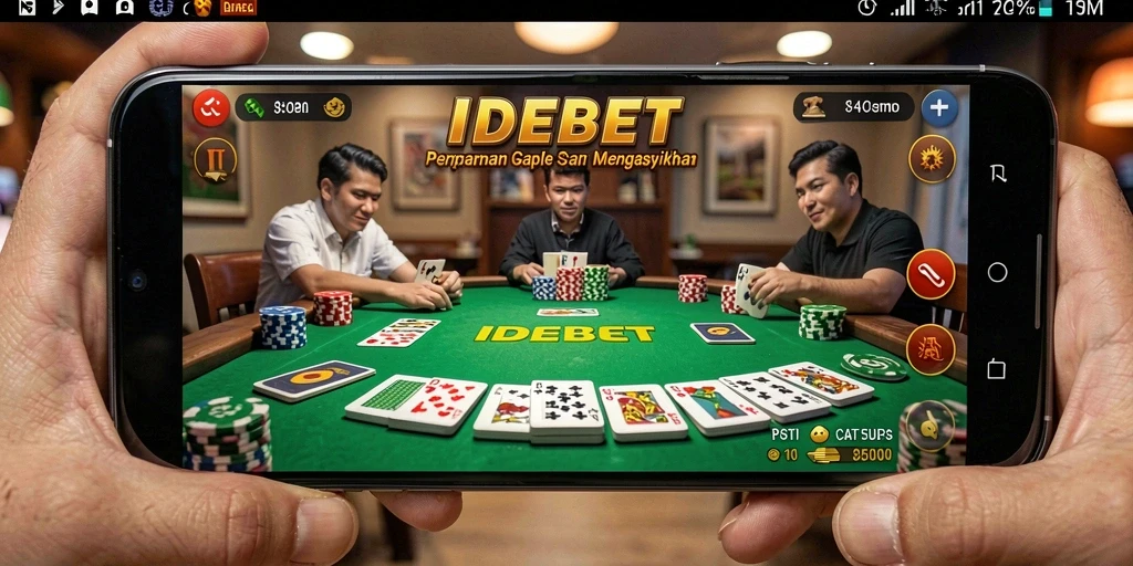 Screenshot utama IDEBET menampilkan gameplay Gaple yang dinamis dan interaktif.