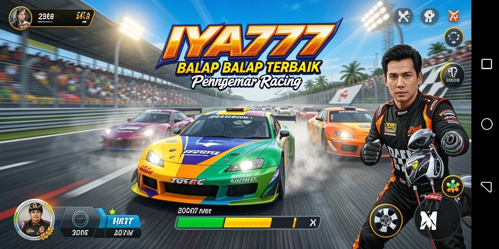 Tampilan gameplay seru IYA777 saat balapan intens.