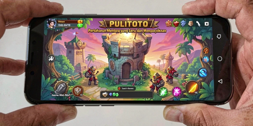 Tampilan gameplay PULITOTO dengan strategi menara yang mendebarkan.